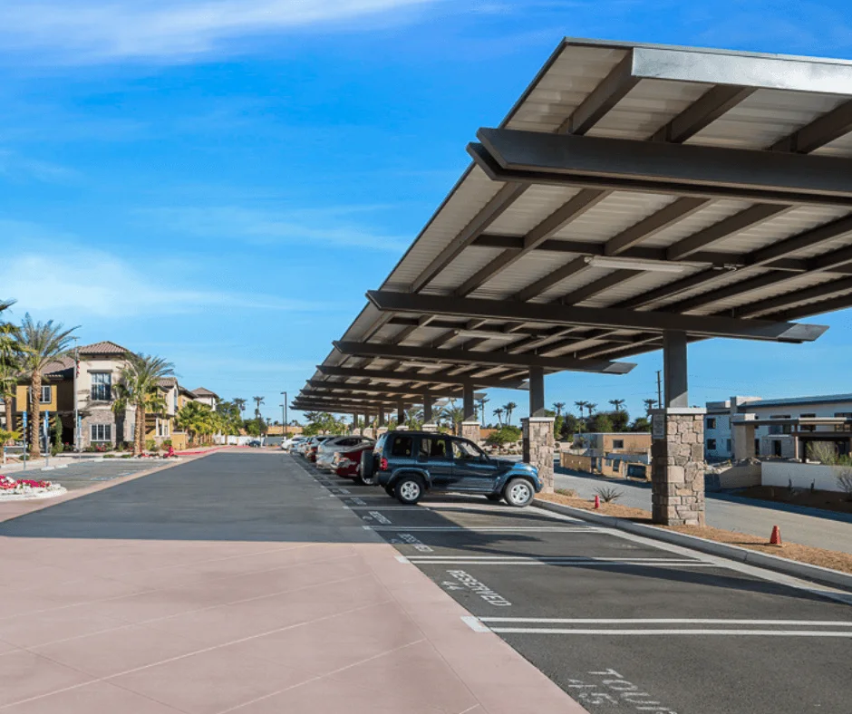 Shade parking canopies at Bella Villagio Apartments